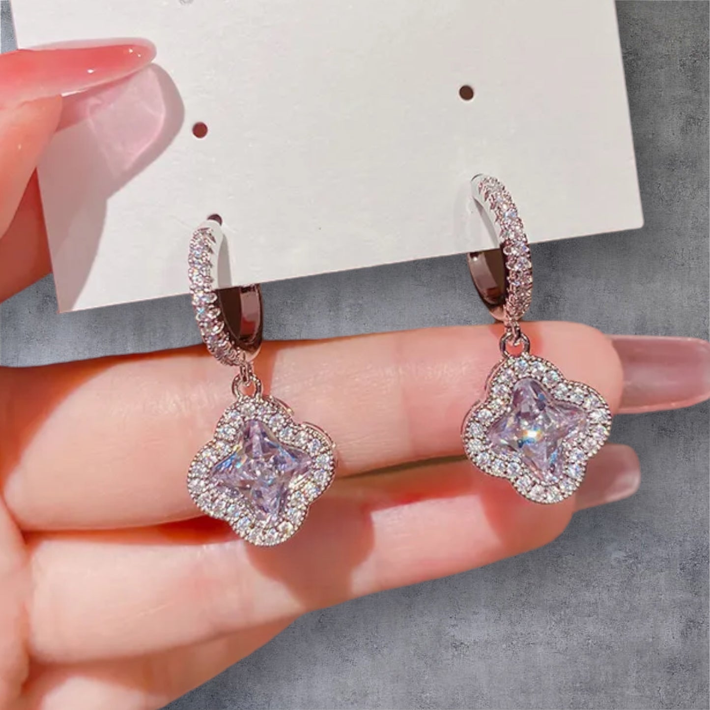 Full Zircon Clover Earrings
